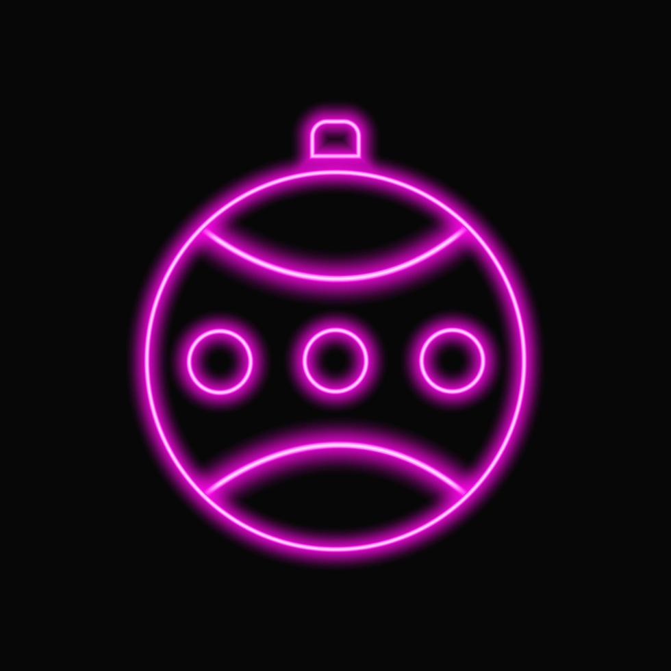 Purple neon Christmas ball on dark background. Design element for bar party wall decoration vector