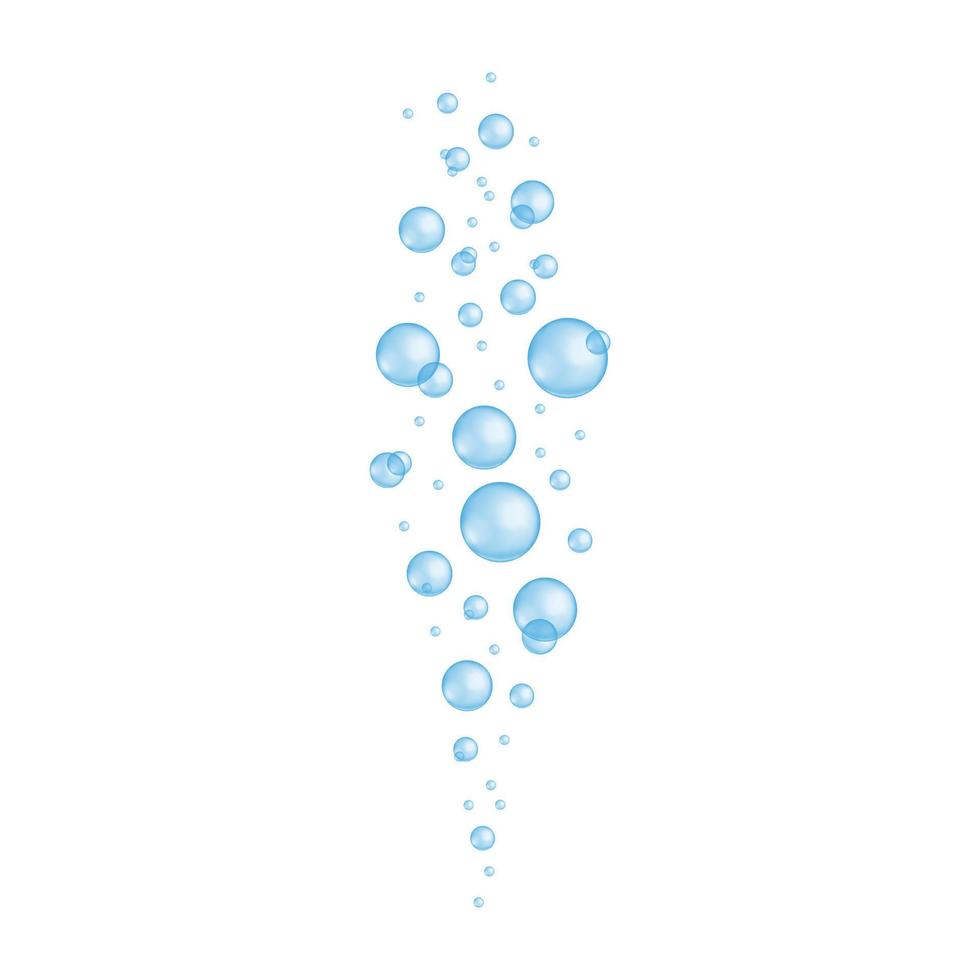 Underwater bubbles. Blue transparent drops of bath sud, soap or shampoo foam, aquarium or sea water stream, sparkling drink vector