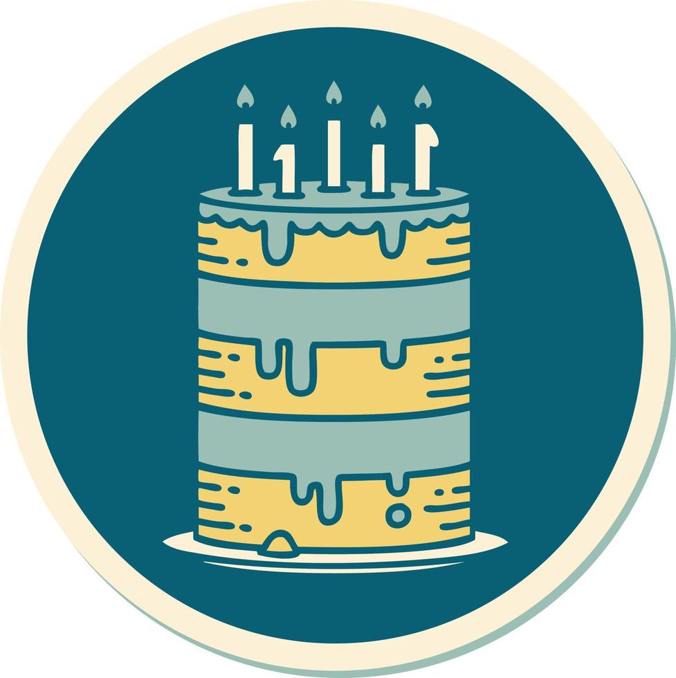 sticker of tattoo in traditional style of a birthday cake vector