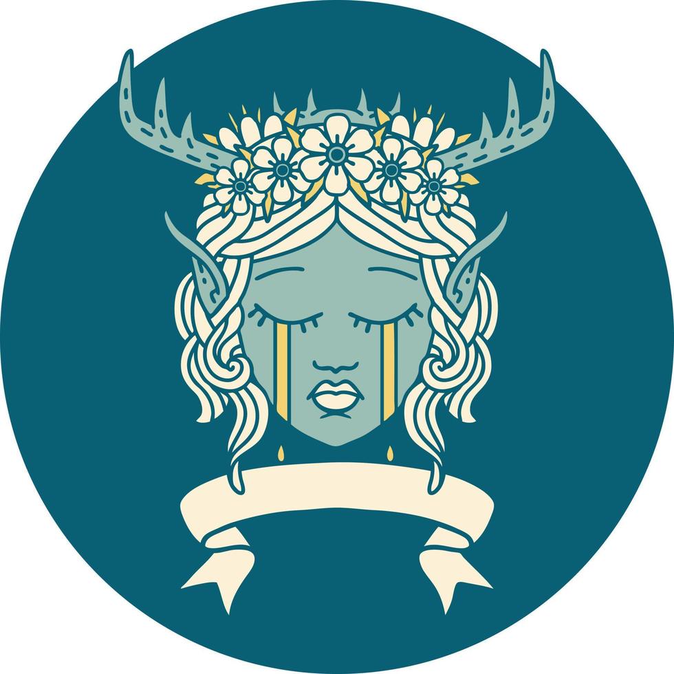 Retro Tattoo Style elf druid character face with banner vector