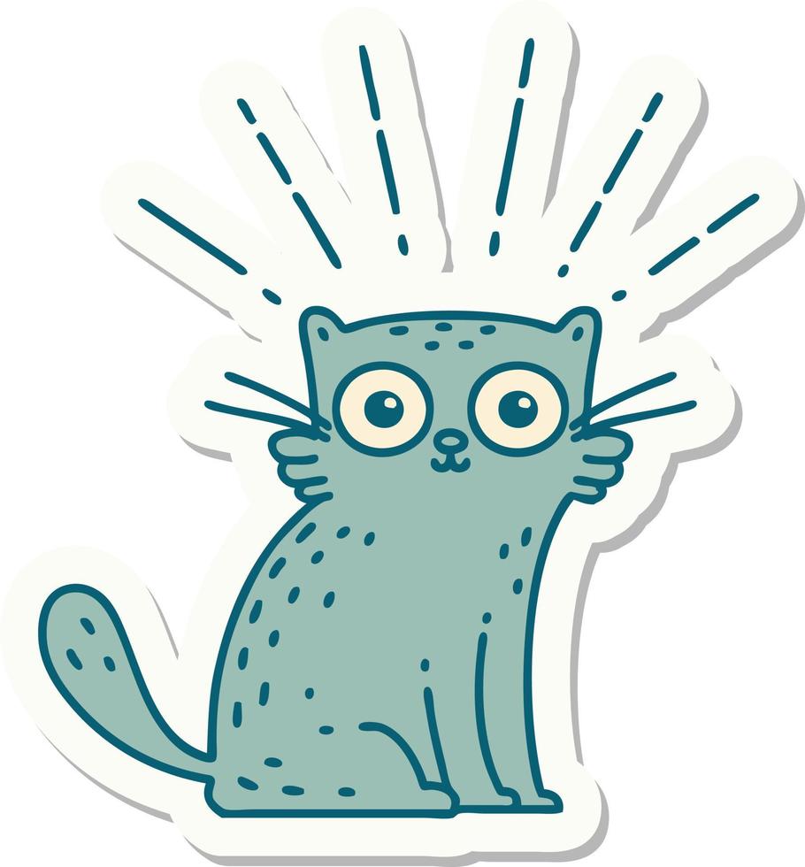 sticker of a tattoo style surprised cat vector