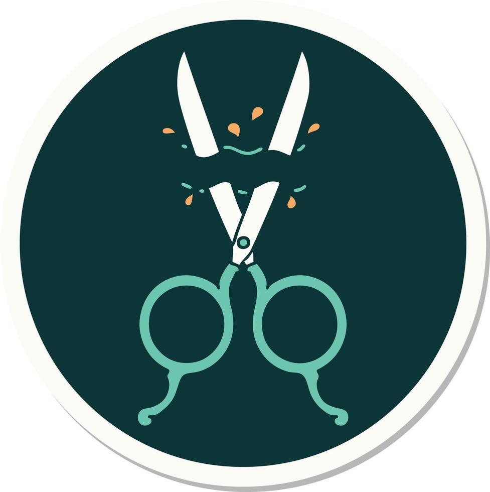 sticker of tattoo in traditional style of barber scissors vector