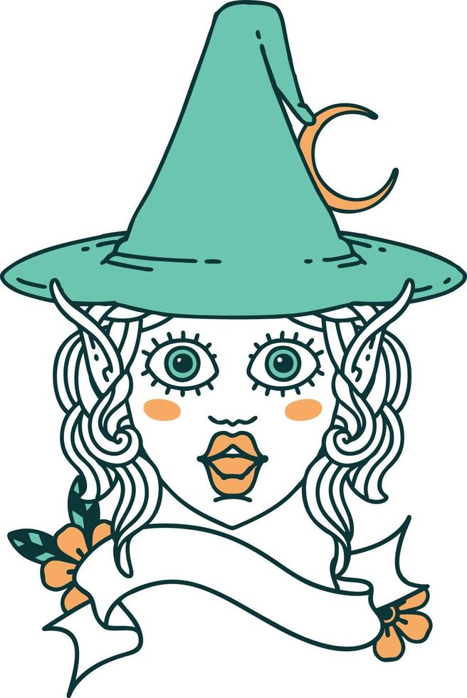 Retro Tattoo Style elf mage character face vector