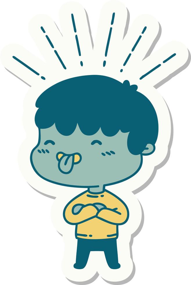 sticker of a tattoo style boy sticking out tongue vector