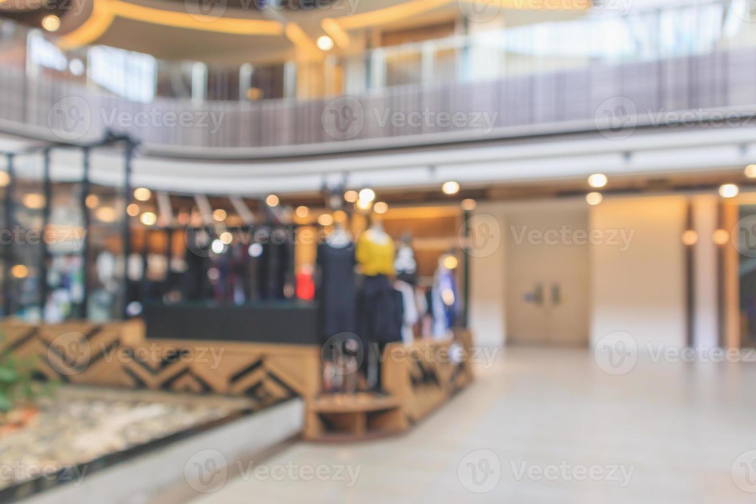 Abstract blur modern shopping mall interior defocused background with bokeh light photo