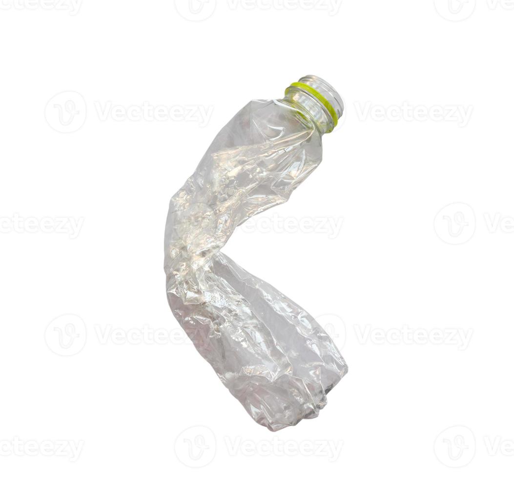 Crushed plastic bottle isolated on white background with clipping path photo