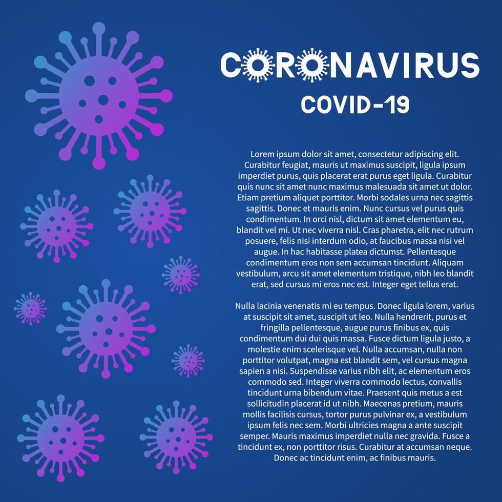 Coronavirus covid-19 pandemic background with copy space. Pathogen respiratory from Wuhan China. Novel Corona virus 2019-nCoV. Neon colors vector banner.