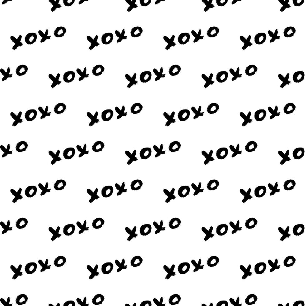 Seamless pattern XOXO on white background. Grunge hand written brush lettering XO. Hugs and kisses abbreviation symbol. Easy to edit template for Valentines day. Vector illustration.