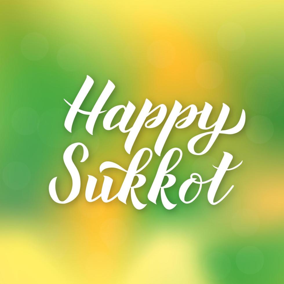 Happy Sukkot calligraphy hand lettering on gradient background. Jewish traditional holiday typography poster. Vector template for banner, greeting card, postcard, etc.
