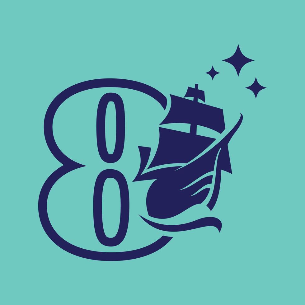 Numeric 8 Old Sail Boat Logo vector