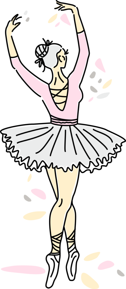 Woman ballet dancer of continuous line drawing in pink color. Dance trend logotype. Oneline style. png