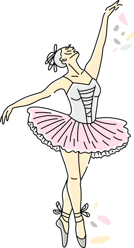 Woman ballet dancer of continuous line drawing in pink color. Dance trend logotype. png