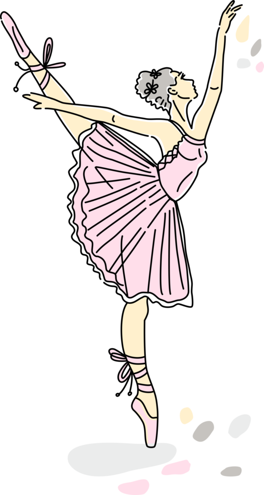 ballerina donna di disegno a tratteggio continuo in colore rosa. logotipo di tendenza della danza. stile una linea. png