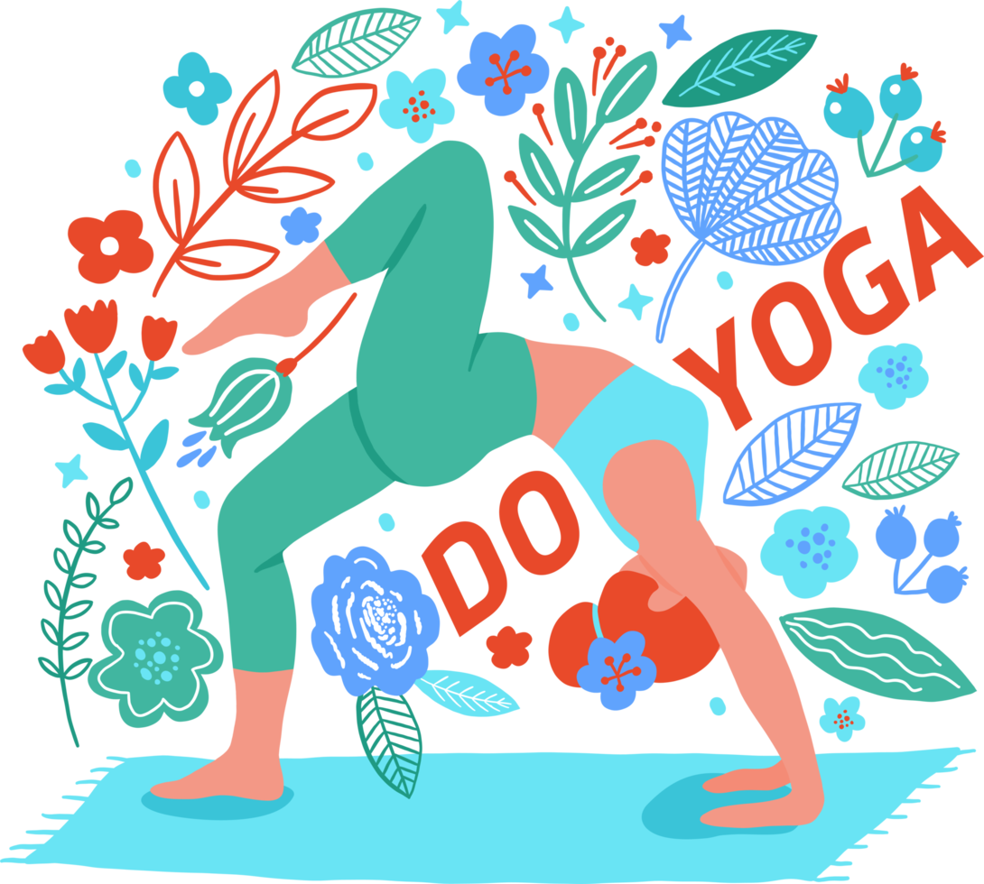 pose de chica de yoga en estilo garabato. lindas ilustraciones de dibujos animados personas dibujadas png