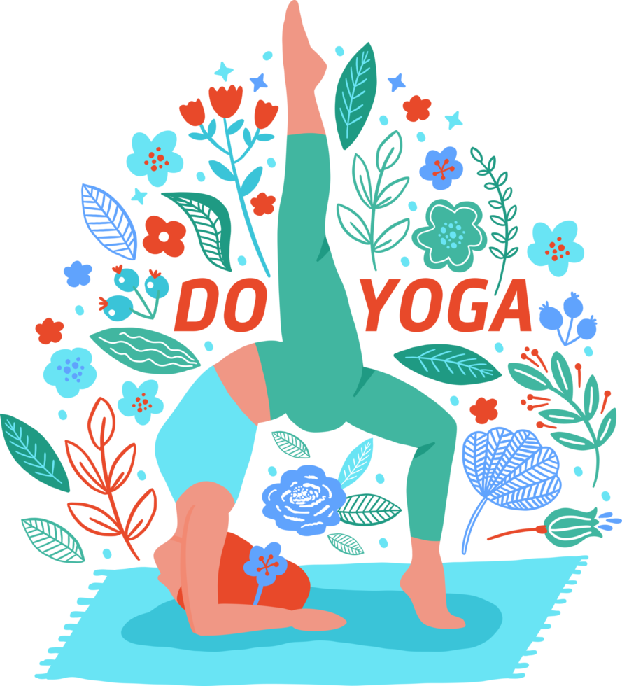 pose de chica de yoga en estilo garabato. lindas ilustraciones de dibujos animados personas dibujadas png