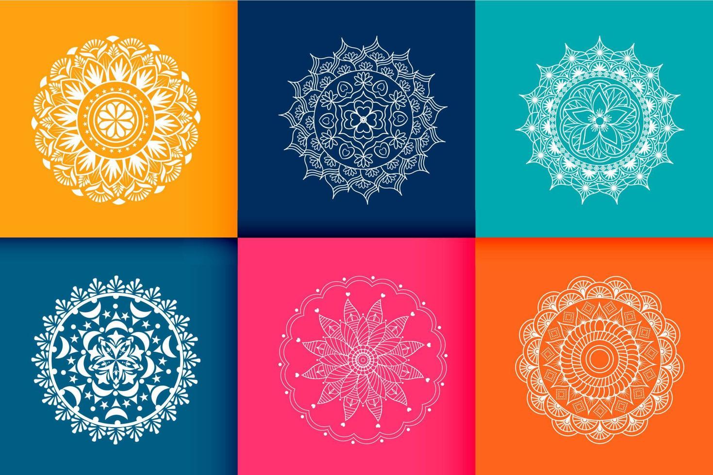 mandalas elementos decorativos antiguos. seis patrones de mandala étnicos establecen un patrón oriental, ilustración vectorial. islam, arábica, indio, turco, pakistán, chino, adorno de mandala étnico con motivos otomanos vector