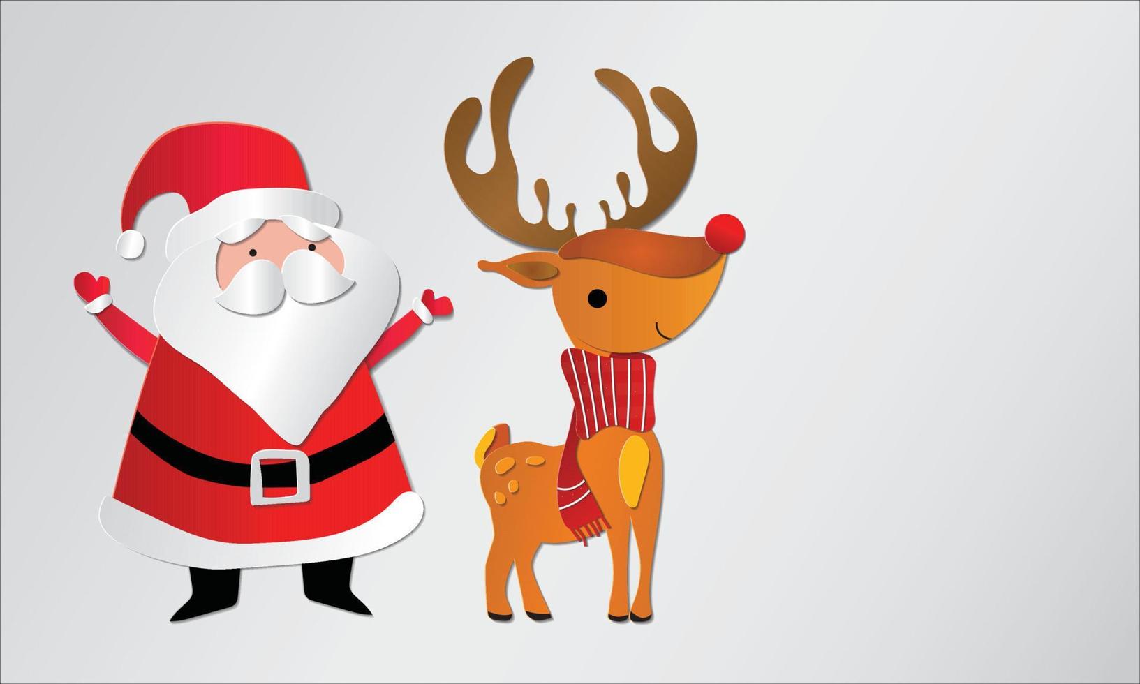 Merry Christmas Santa Claus and Deer T paper cut background card vector