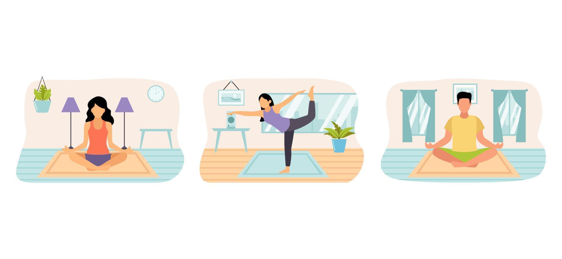 Yoga Meditation Scene Flat Bundle Design vector