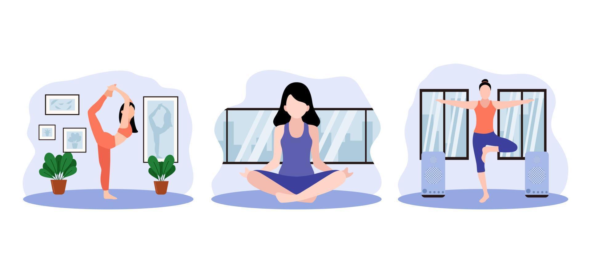 Yoga Meditation Scene Flat Bundle Design vector
