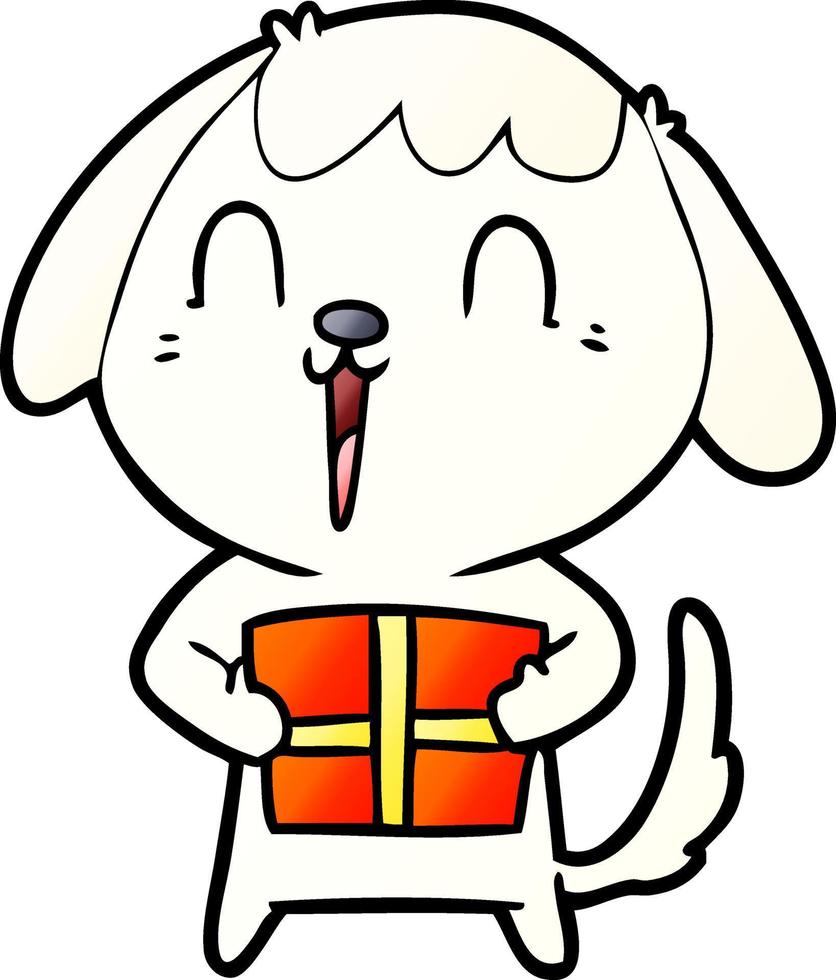 lindo perro de dibujos animados con regalo de navidad vector