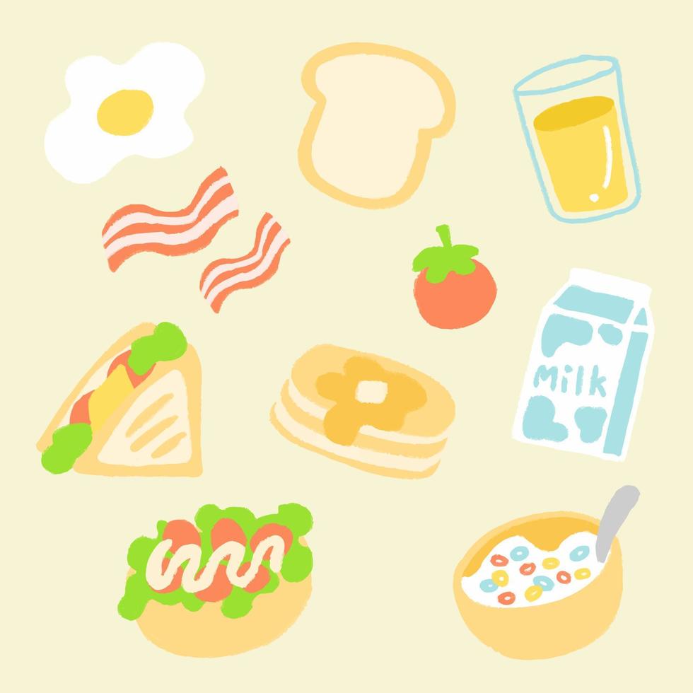 Hand drawn breakfast food elements collection. vector