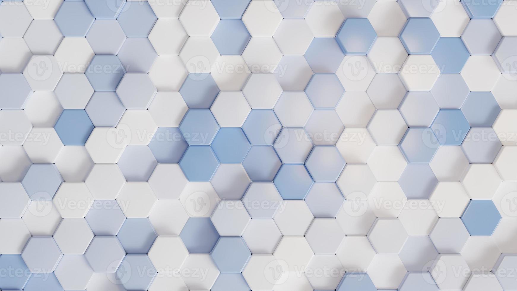 3D Futuristic blue hexagon mosaic background. Realistic geometric mesh cells texture. Abstract honeycomb grid wallpaper photo