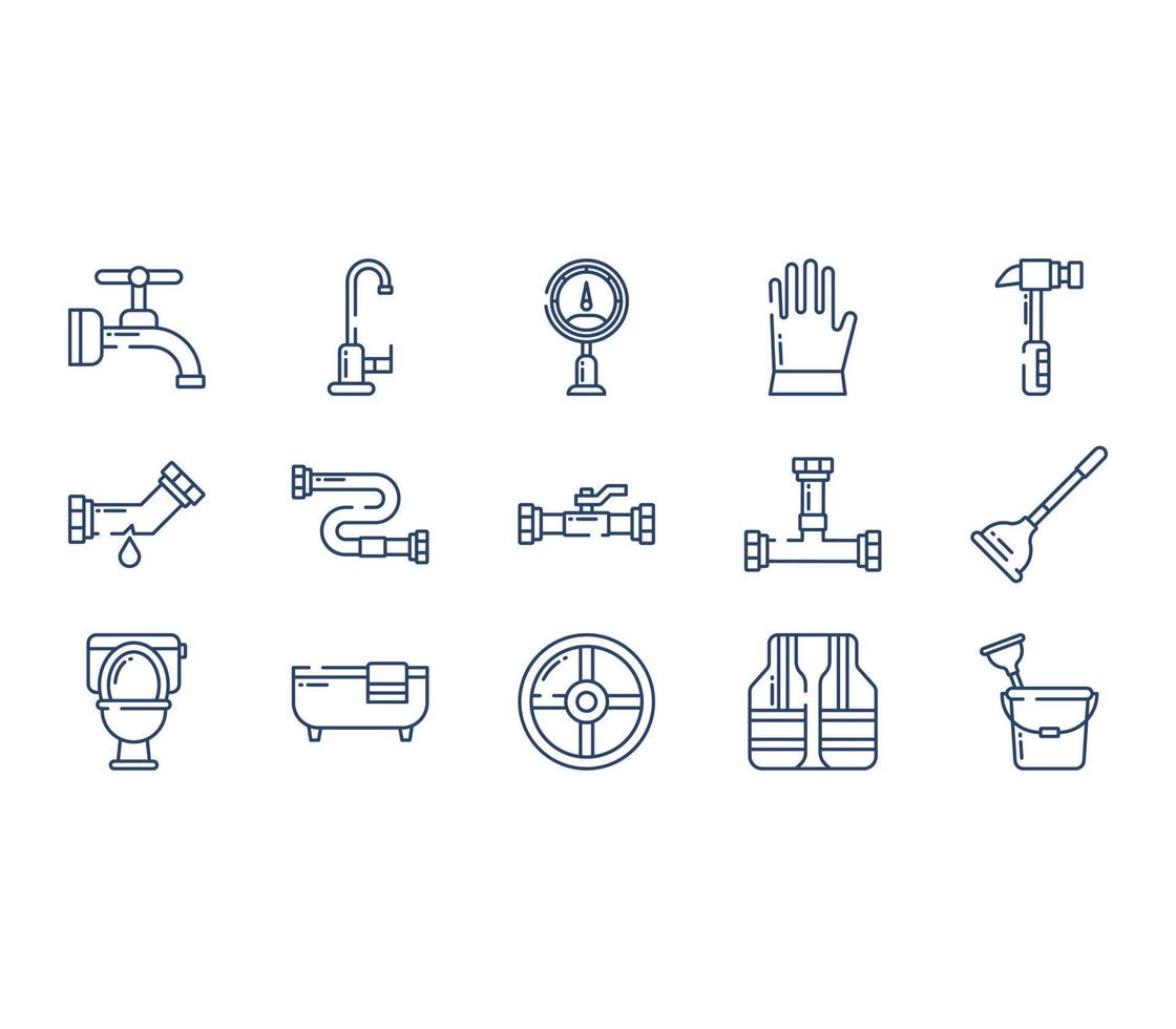 Plumbing work and equipment icon set vector