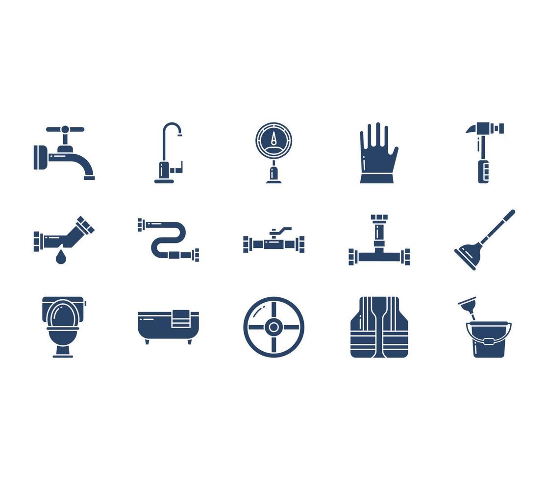 Plumbing work and equipment icon set vector
