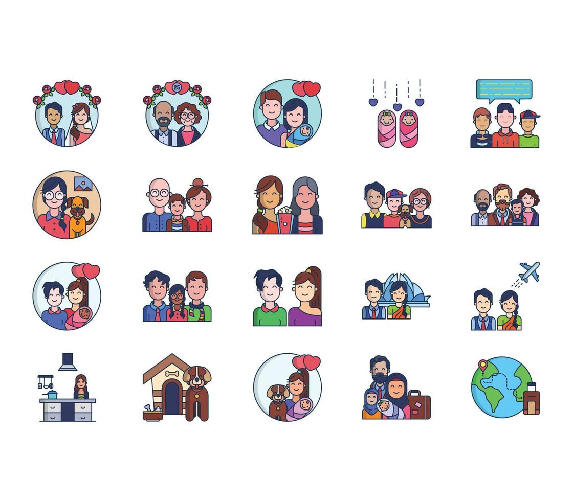 conjunto de iconos de familia y grupo de personas vector