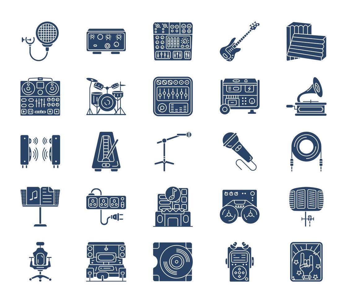 Music studio and voice recording icon set vector