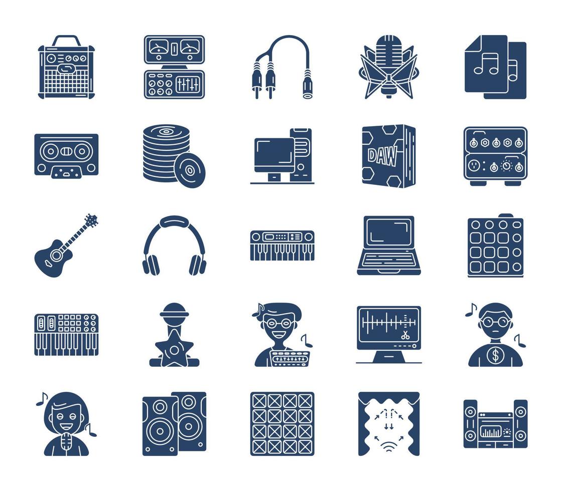 Music studio and voice recording icon set vector