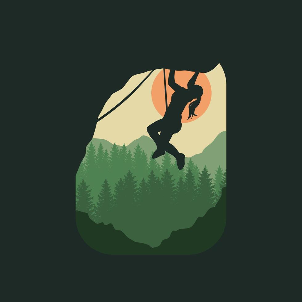 diseño gráfico de camisetas de escalada en roca, estilo de línea dibujada a mano con color digital, ilustración vectorial vector