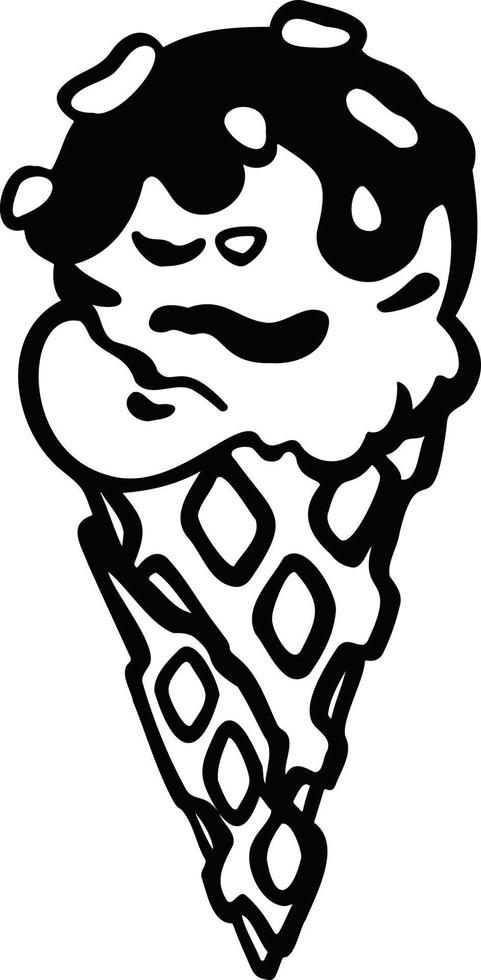 chocolate ice cream cone with pistachios, sorbet,  vector illustration