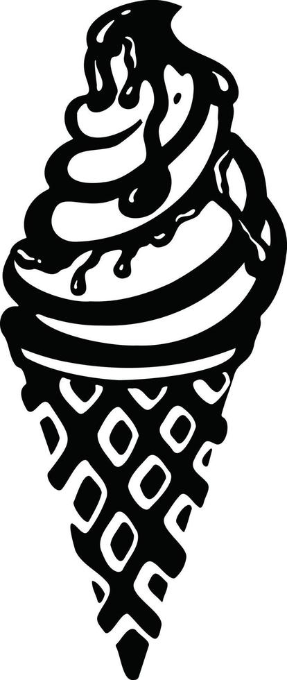 ice cream waffle cone with chocolate topping, sorbet, vector illustration