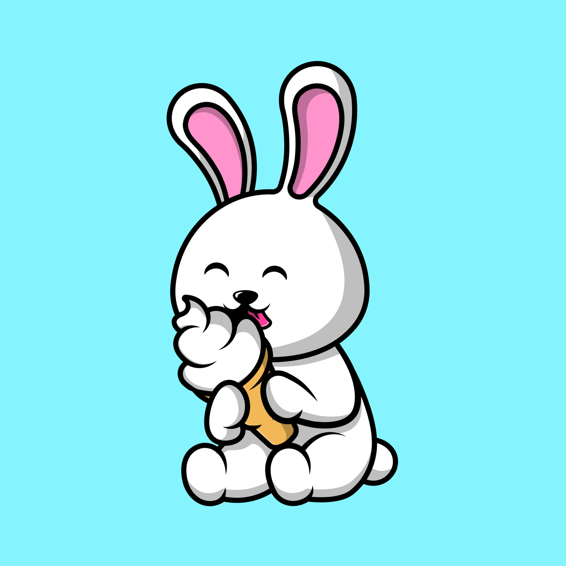 Cute Rabbit Eating Ice Cream Cartoon Vector Icons Illustration. Flat