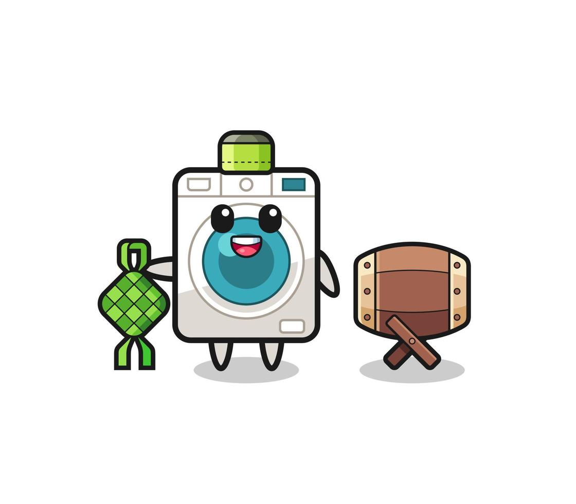 washing machine muslim character are celebrating Eid Al Fitr vector