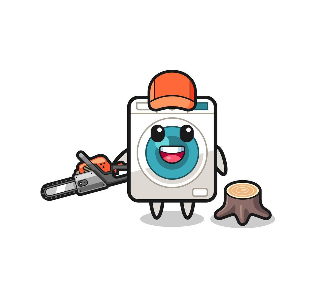 washing machine lumberjack character holding a chainsaw vector