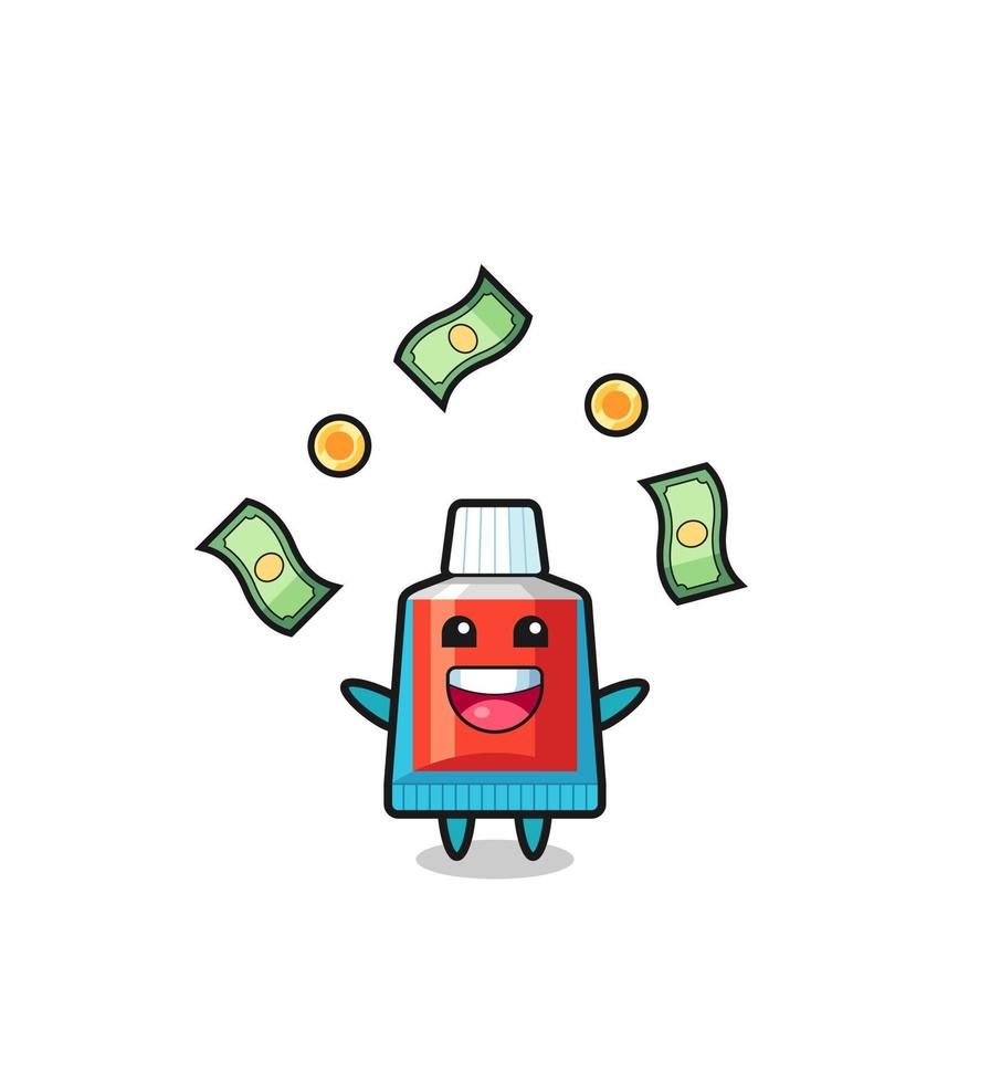 illustration of the toothpaste catching money falling from the sky vector