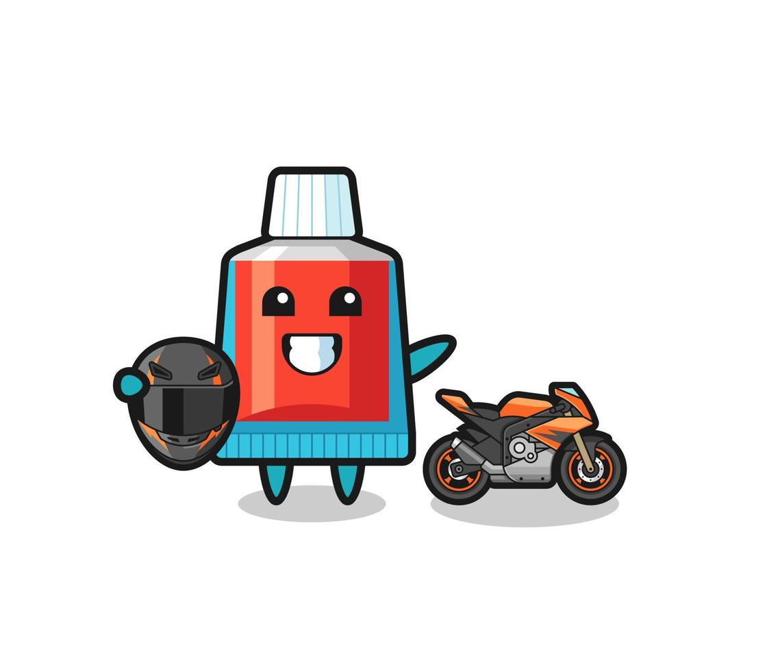 cute toothpaste cartoon as a motorcycle racer vector