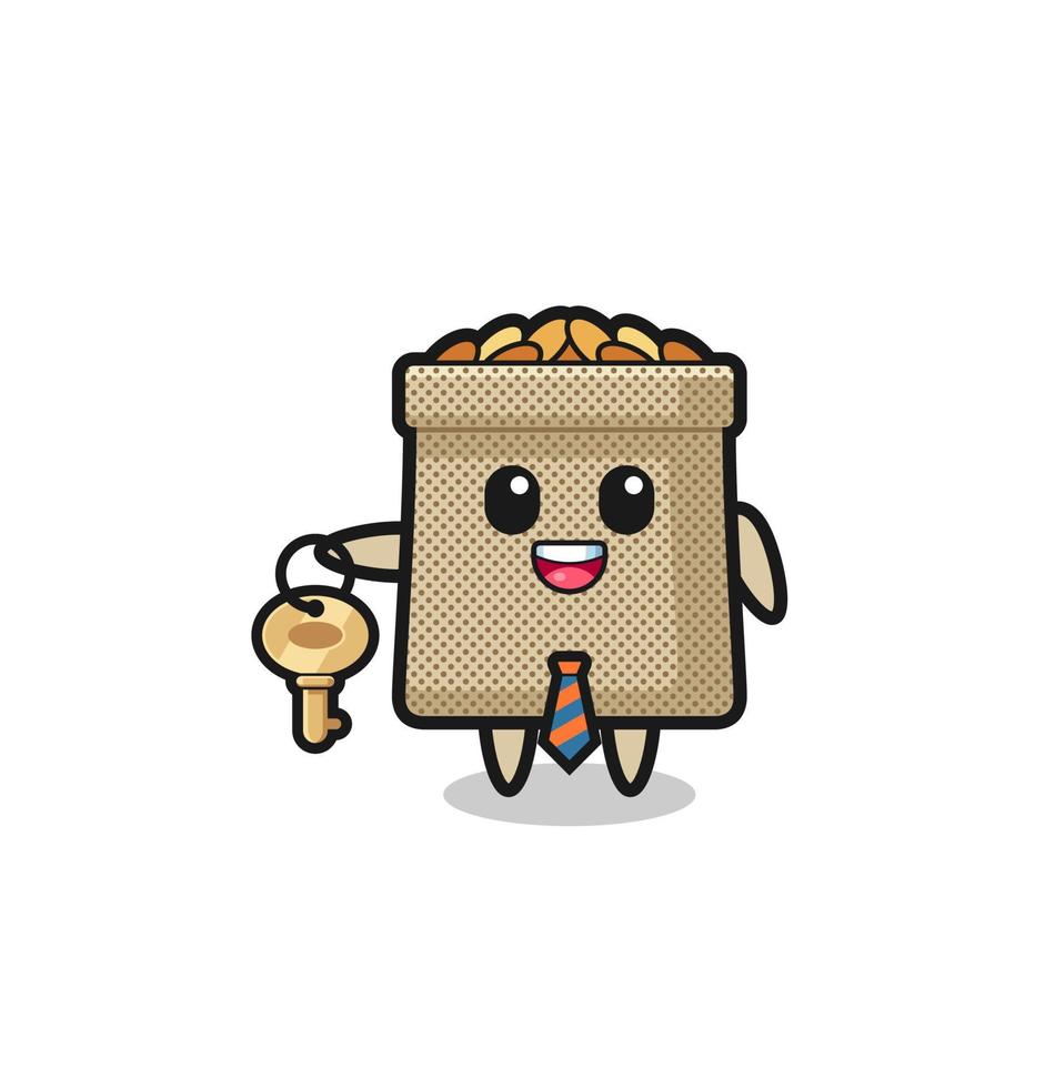 cute wheat sack as a real estate agent mascot vector