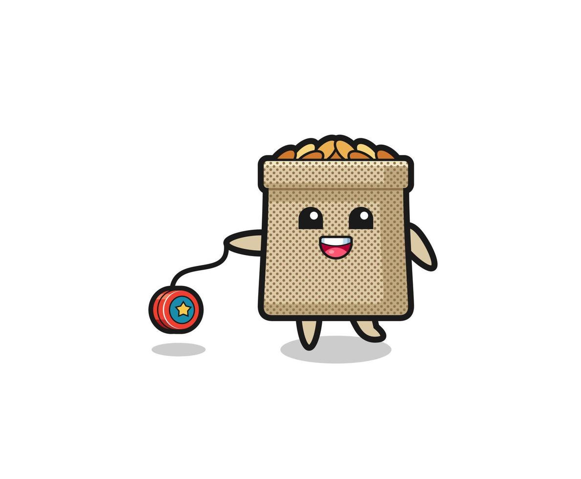 cartoon of cute wheat sack playing a yoyo vector