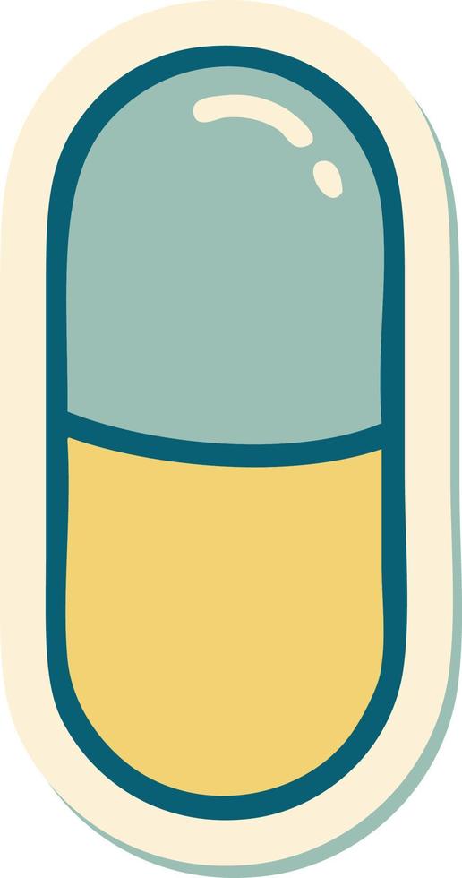 sticker of tattoo in traditional style of a pill vector