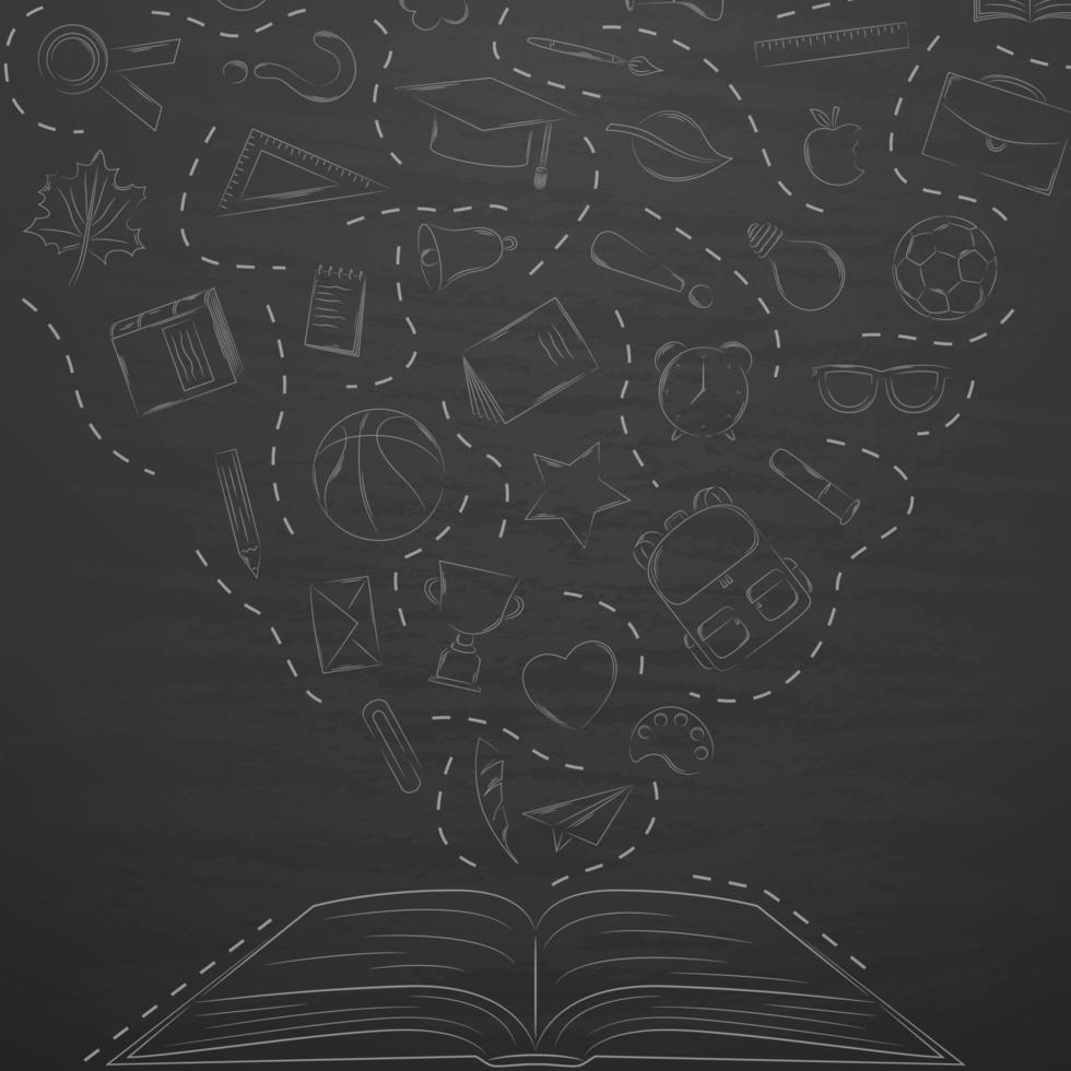 Back to school doodles in chalkboard background vector
