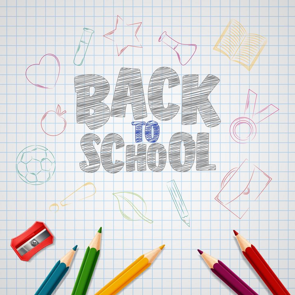 Back to school doodles elements with colorful pencils vector