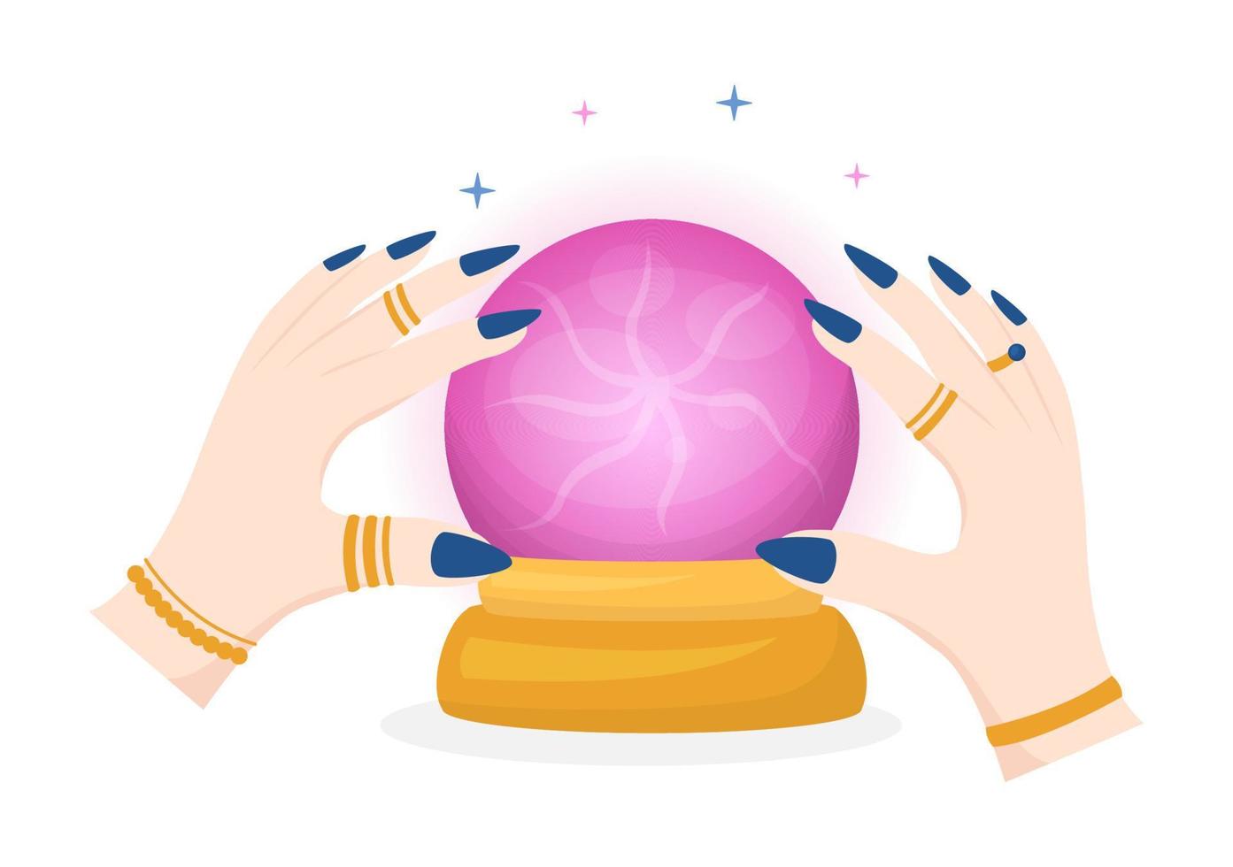 Fortune Teller Template Hand Drawn Cartoon Flat Illustration with Crystal Ball, Magic Book or Cards for Predicts Fate and Telling the Future Concept vector