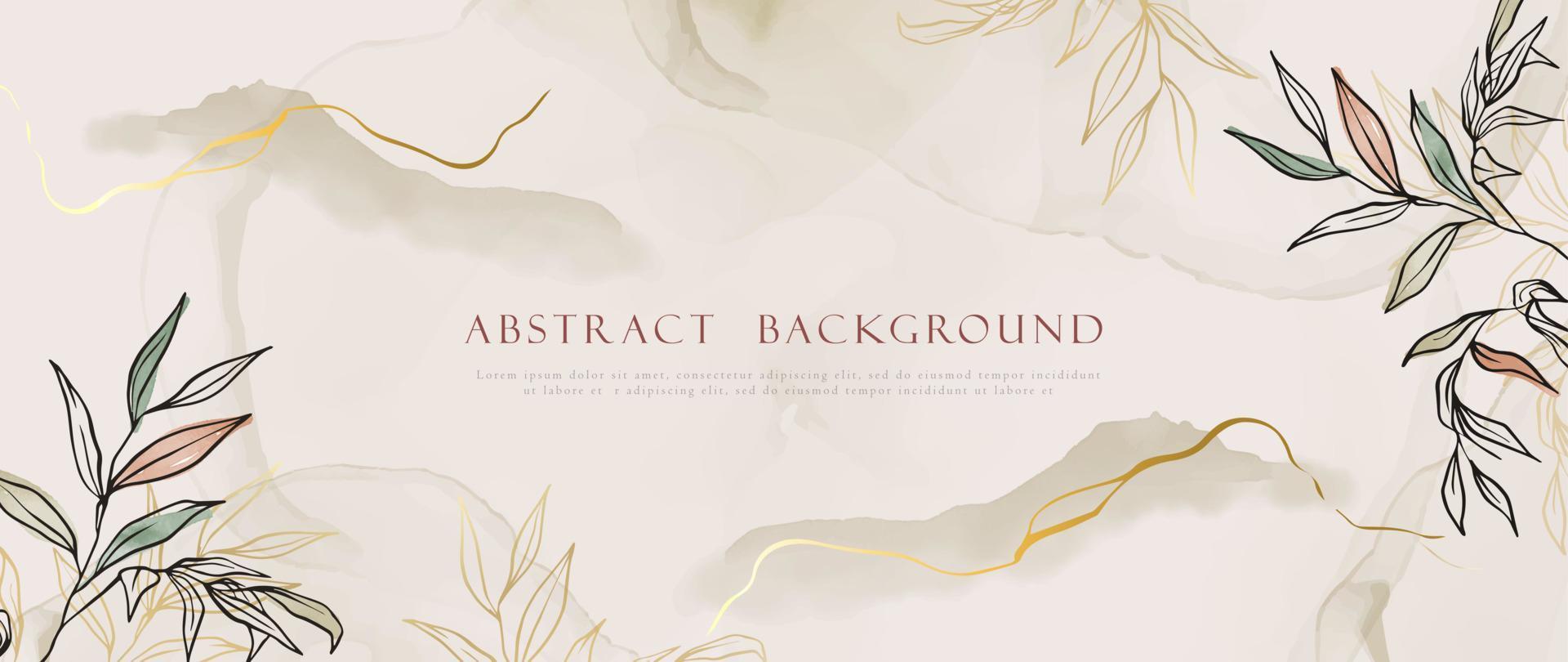 Abstract Watercolor Background for invitation, wedding, greeting and luxury design. Minimal art nature wallpaper with leaves, flowers and gold line elements vector
