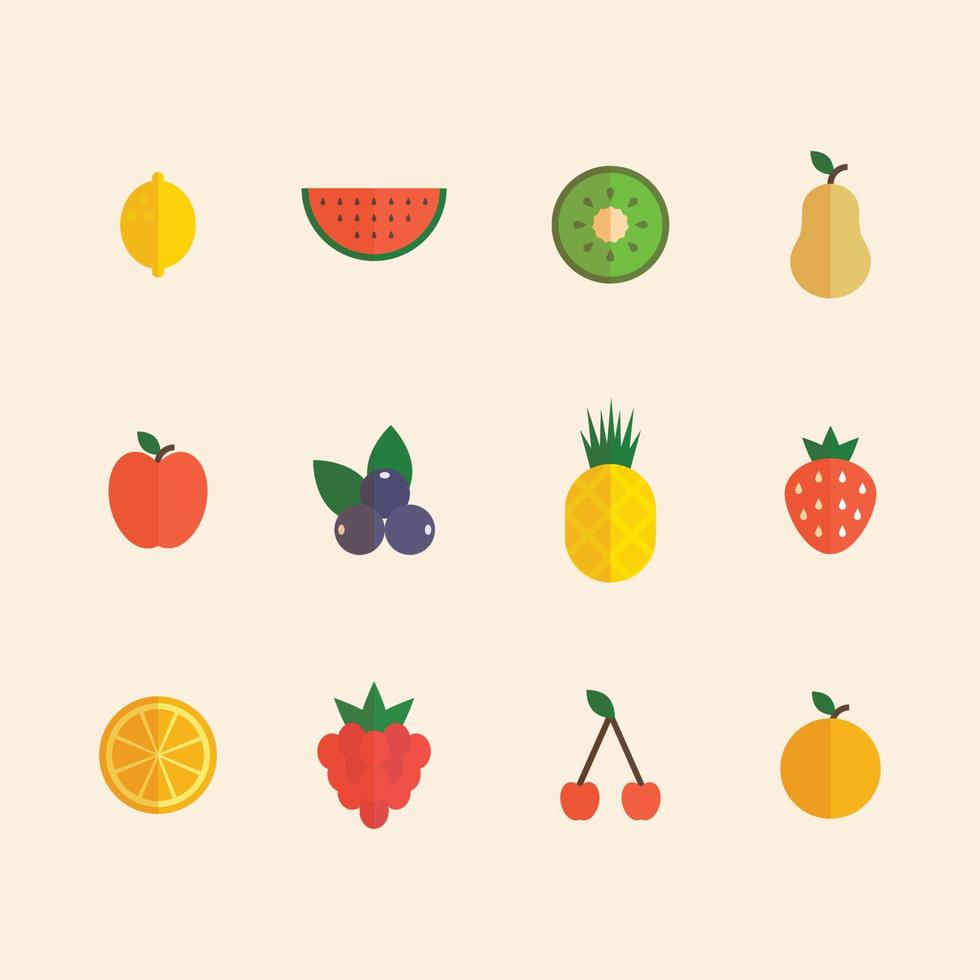 conjunto de frutas planas vector