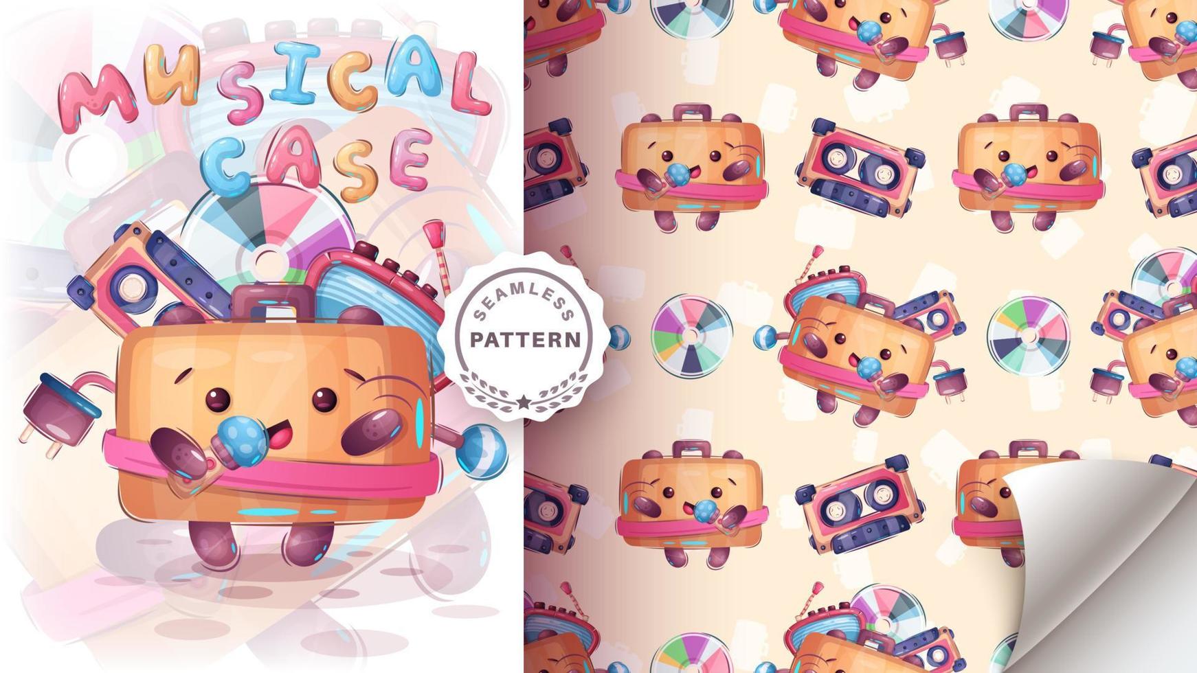 Cartoon character adorable musical suitcase, hand drawn style kids illustration vector