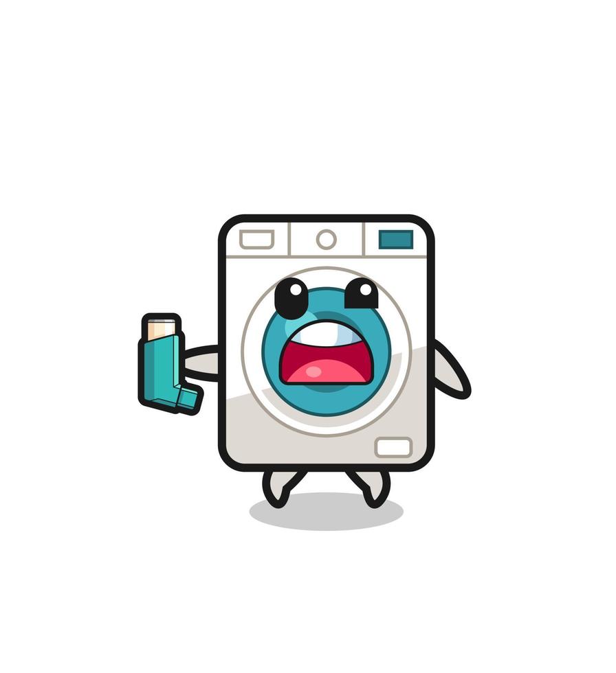 washing machine mascot having asthma while holding the inhaler vector