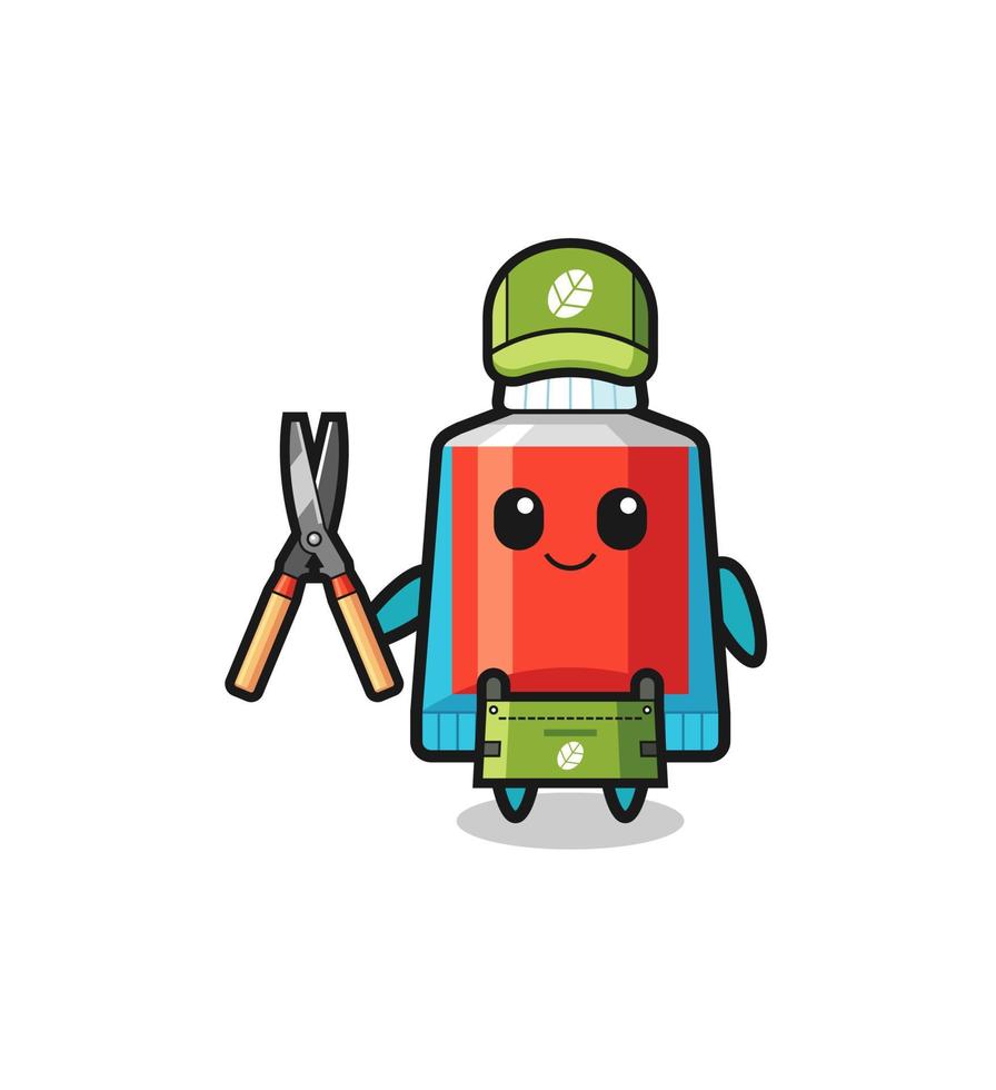 cute toothpaste as gardener mascot vector